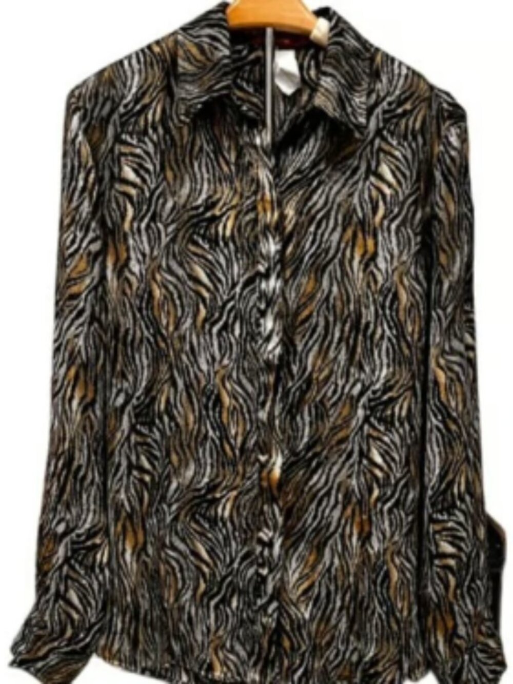 Talita Kume Animal Print Top Semi Sheer Blouse Flowy Long Sleeve Buttons Large